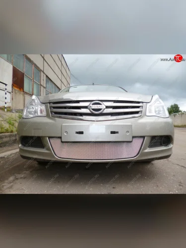 Защитная сетка в бампер (низ, ячейка 3х7 мм) Стрелка11 Стандарт (Хром) Nissan Almera 3 G15 седан (2012-2019)