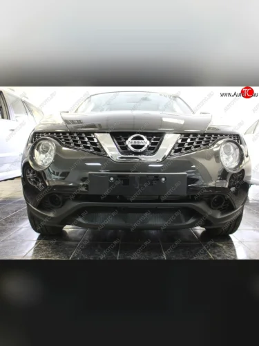 Защитная сетка в бампер (низ, ячейка 3х7 мм) Стрелка11 Стандарт (Чёрная) Nissan Juke  1 YF15 (2014-2020) рестайлинг