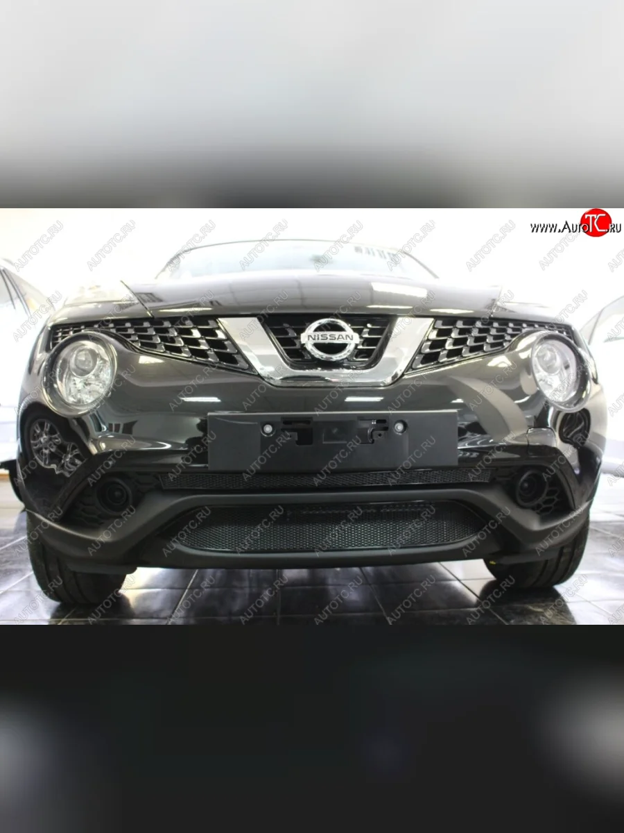 Защитная сетка в бампер (верх, ячейка 3х7 мм) Стрелка11 Премиум Nissan Juke 1 YF15 рестайлинг (2014-2020) (Чёрная)  в Воронеже Воронежской области