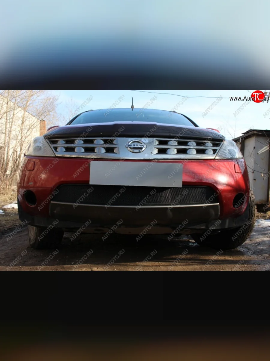 Защитная сетка в бампер (низ, ячейка 3х7 мм) Стрелка11 Стандарт Nissan Murano 1 Z50 (2002-2009) (Чёрная)  в Самаре Самарской области