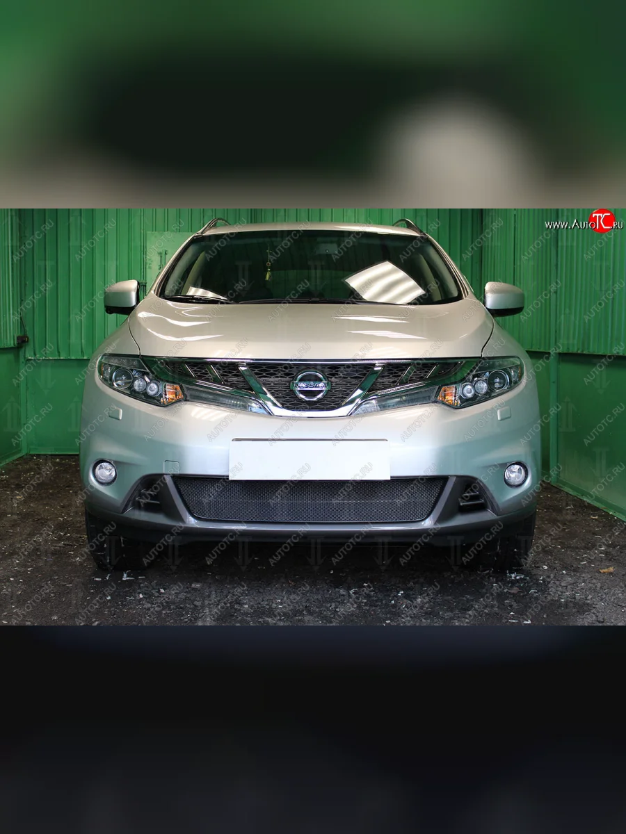 Защитная сетка в бампер (низ, ячейка 4х10 мм) Стрелка11 Премиум Nissan Murano 2 Z51 рестайлинг (2010-2016) (Чёрная)  в Самаре Самарской области
