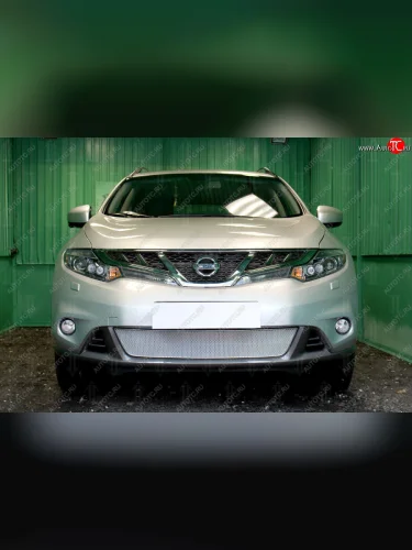Защитная сетка в бампер (низ, ячейка 3х7 мм) Стрелка11 Премиум (Хром) Nissan Murano 2 Z51 рестайлинг (2010-2016)