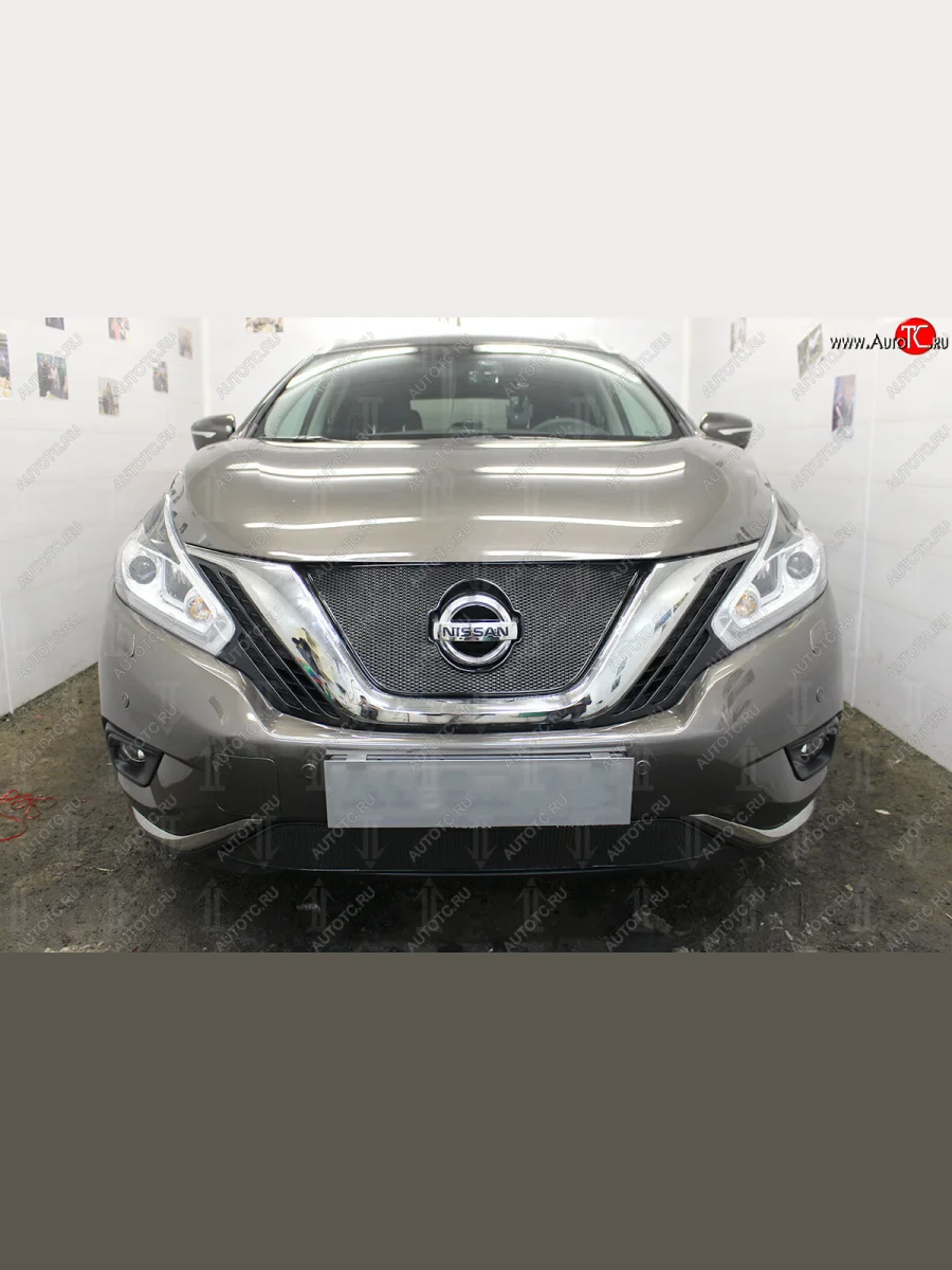 Защитная сетка в бампер (верх, ячейка 4х10 мм) Стрелка11 Премиум Nissan Murano 3 Z52 дорестайлинг (2015-2022) (Чёрная)  в Самаре Самарской области