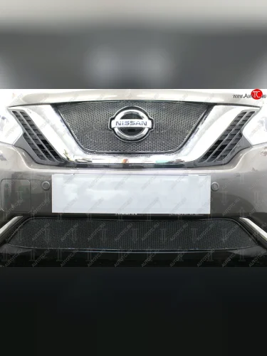 Защитная сетка в бампер (низ, ячейка 4х10 мм) Стрелка11 Премиум (Чёрная) Nissan Murano 3 Z52 дорестайлинг (2015-2022)