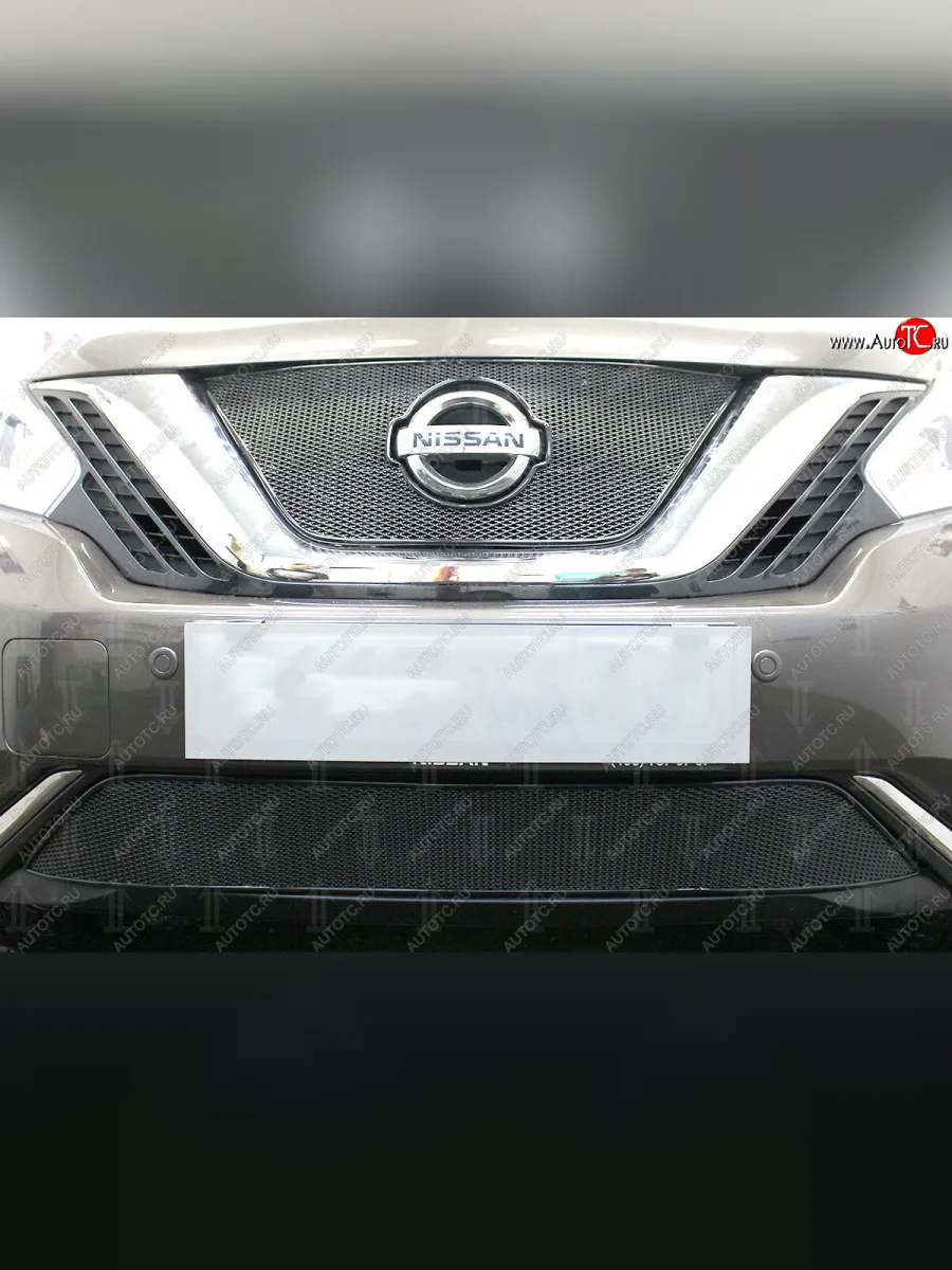 Защитная сетка в бампер (низ, ячейка 4х10 мм) Стрелка11 Премиум Nissan Murano 3 Z52 дорестайлинг (2015-2022) (Чёрная)  в Самаре Самарской области