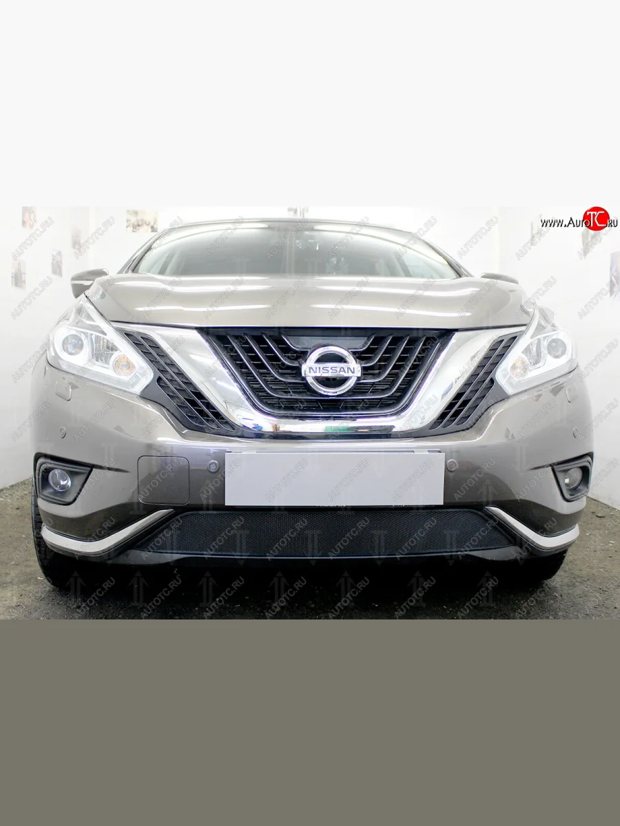 Защитная сетка в бампер (низ, ячейка 3х7 мм) Стрелка11 Стандарт Nissan Murano 3 Z52 дорестайлинг (2015-2022) (Чёрная)  в Самаре Самарской области