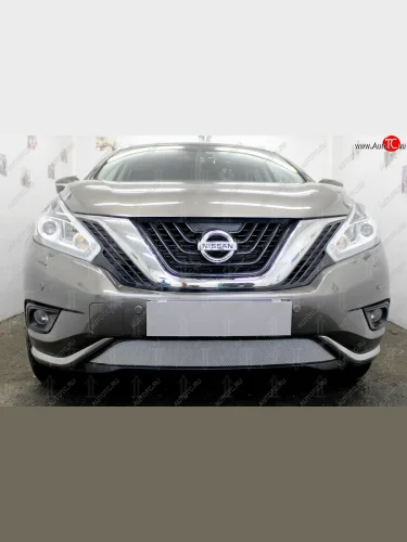 Защитная сетка в бампер (низ, ячейка 3х7 мм) Стрелка11 Стандарт (Хром) Nissan Murano 3 Z52 дорестайлинг (2015-2022)