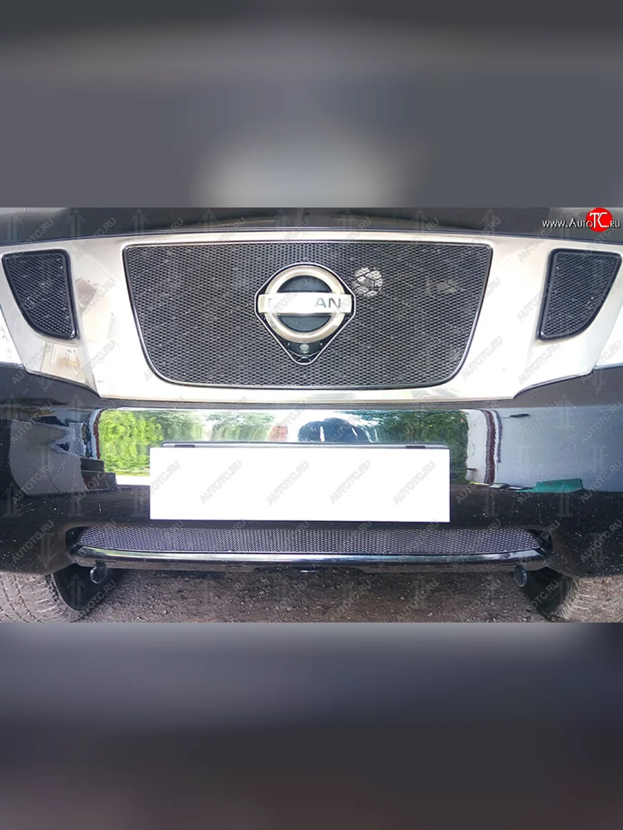 Защитная сетка в бампер (низ, ячейка 4х10 мм) Стрелка11 Премиум Nissan Patrol 6 Y62 дорестайлинг (2010-2014) (Чёрная)  в Керчи Республика Крым