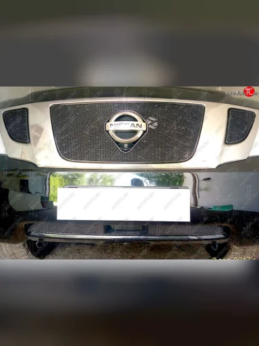 Защитная сетка в бампер (низ, с FCW, ячейка 4х10 мм) Стрелка11 Премиум (Чёрная) Nissan Patrol 6 Y62 дорестайлинг (2010-2014)