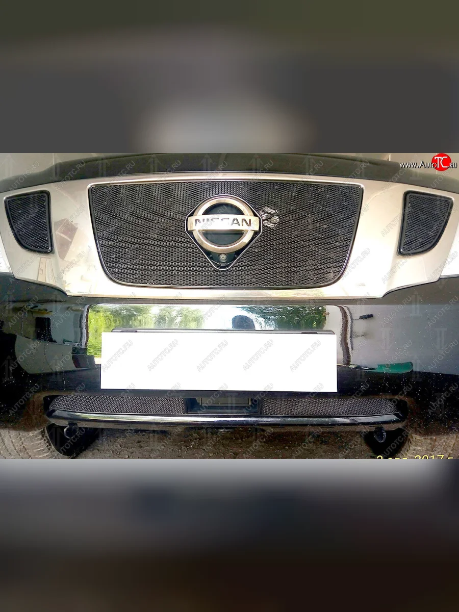 Защитная сетка в бампер (низ, с FCW, ячейка 4х10 мм) Стрелка11 Премиум Nissan Patrol 6 Y62 дорестайлинг (2010-2014) (Чёрная)  в Керчи Республика Крым