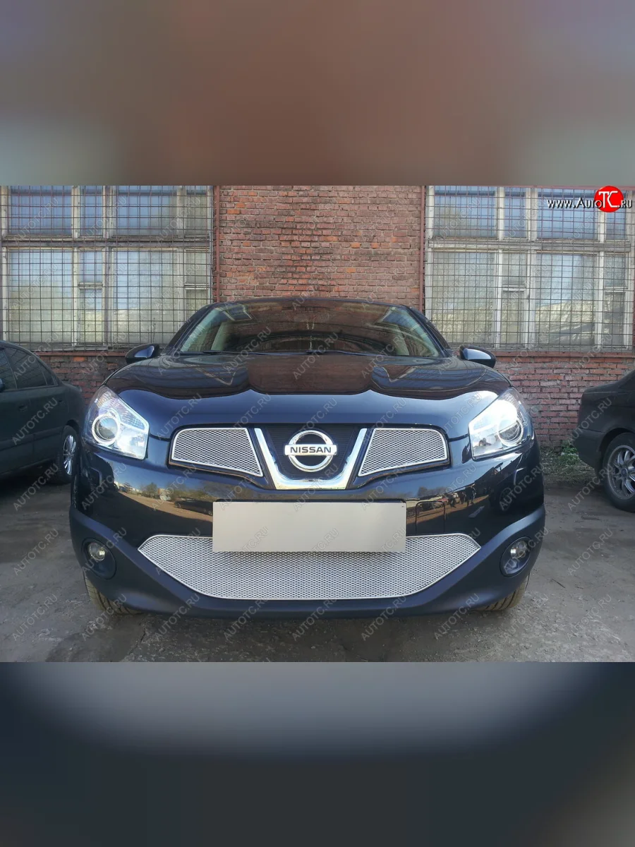 Защитная сетка в бампер (низ, ячейка 4х10 мм) Стрелка11 Премиум Nissan Qashqai 1 J10 рестайлинг (2010-2013) (Хром)  в Самаре Самарской области