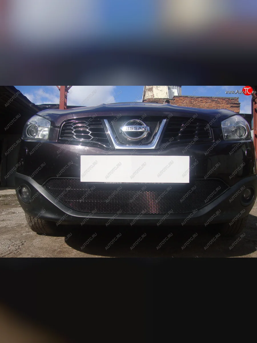 Защитная сетка в бампер (низ, ячейка 3х7 мм) Стрелка11 Стандарт Nissan Qashqai +2 1 J10 рестайлинг (2010-2014) (Чёрная)  в Перми Пермском крае