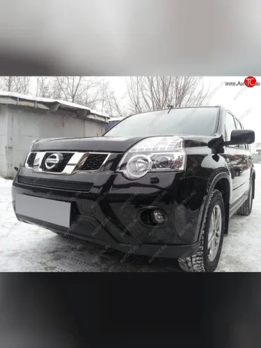 Защитная сетка в бампер (низ, ячейка 4х10 мм) Стрелка11 Премиум (Чёрная) Nissan X-trail 2 T31 рестайлинг (2010-2015)