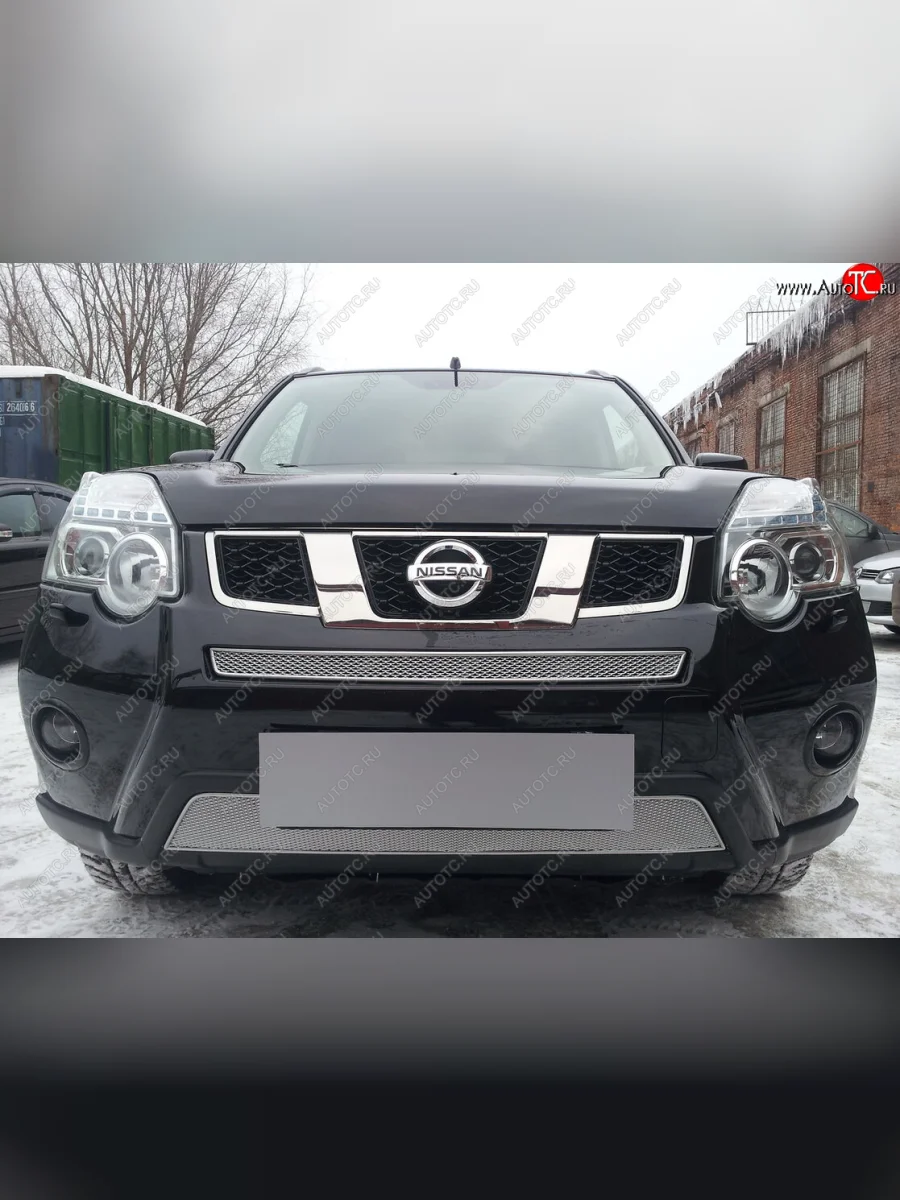 Защитная сетка в бампер (середина, ячейка 4х10 мм) Стрелка11 Премиум Nissan X-trail 2 T31 рестайлинг (2010-2015) (Хром)  в Керчи Республика Крым