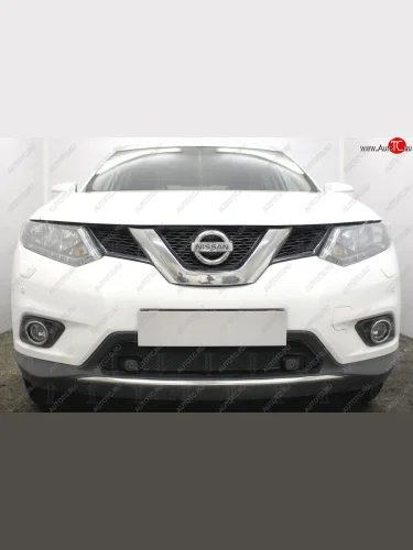 Защитная сетка в бампер (низ, с парктроником, ячейка 4х10 мм) Стрелка11 Премиум (Чёрная) Nissan X-trail 3 T32 дорестайлинг (2013-2018)