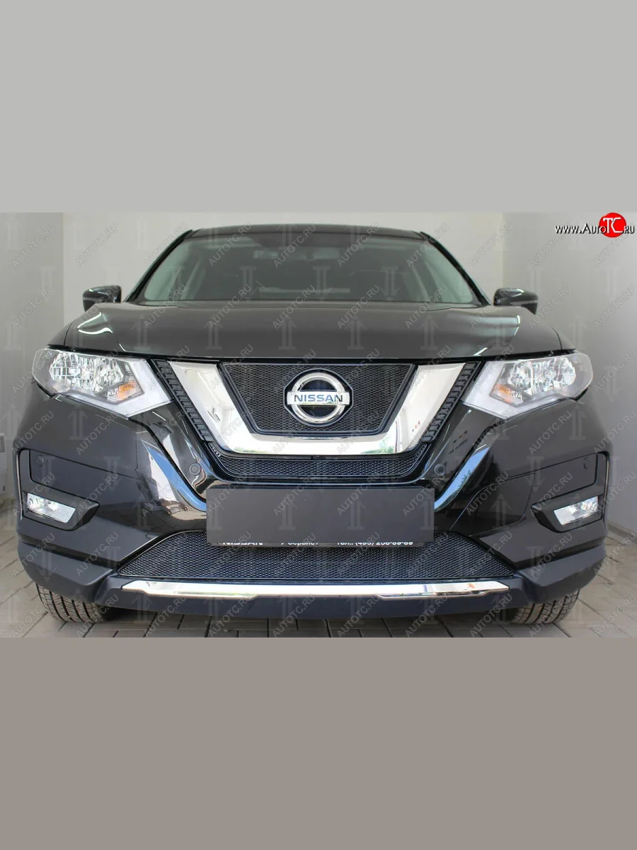 Защитная сетка в бампер (верх, ячейка 4х10 мм) Стрелка11 Премиум Nissan X-trail 3 T32 рестайлинг (2017-2022) (Чёрная)  в Самаре Самарской области
