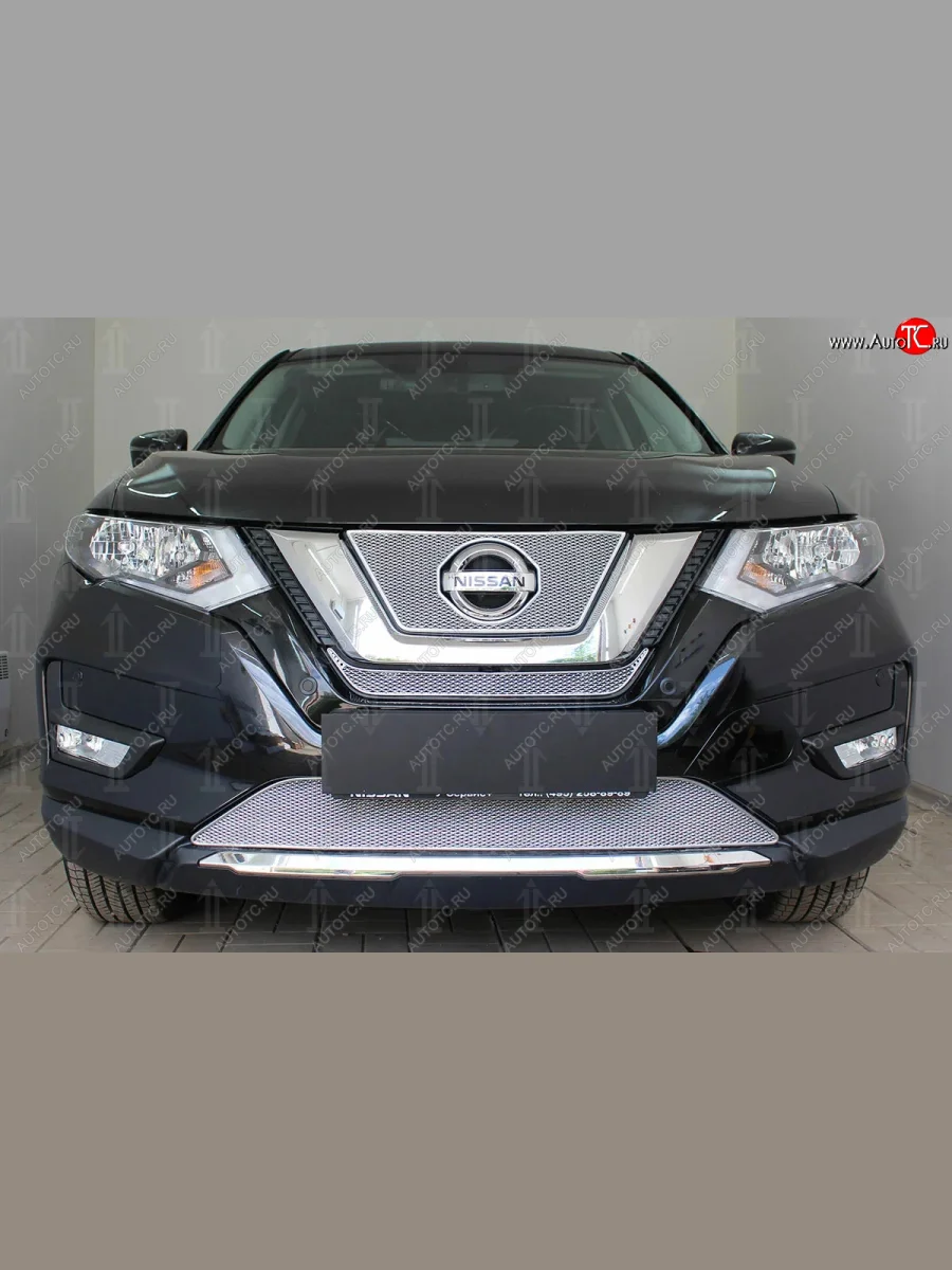 Защитная сетка в бампер (середина, ячейка 4х10 мм) Стрелка11 Премиум Nissan X-trail 3 T32 рестайлинг (2017-2022) (Хром)  в Самаре Самарской области