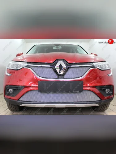 Защитная сетка в бампер (низ, ячейка 4х10 мм) Стрелка11 Премиум (Хром) Renault Arkana (2019-2025)