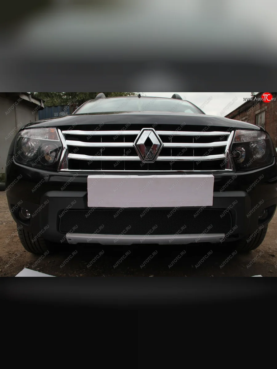 Защитная сетка в бампер (низ, ячейка 4х10 мм) Стрелка11 Премиум Renault Duster HS дорестайлинг (2010-2015) (Чёрная)  в Воронеже Воронежской области