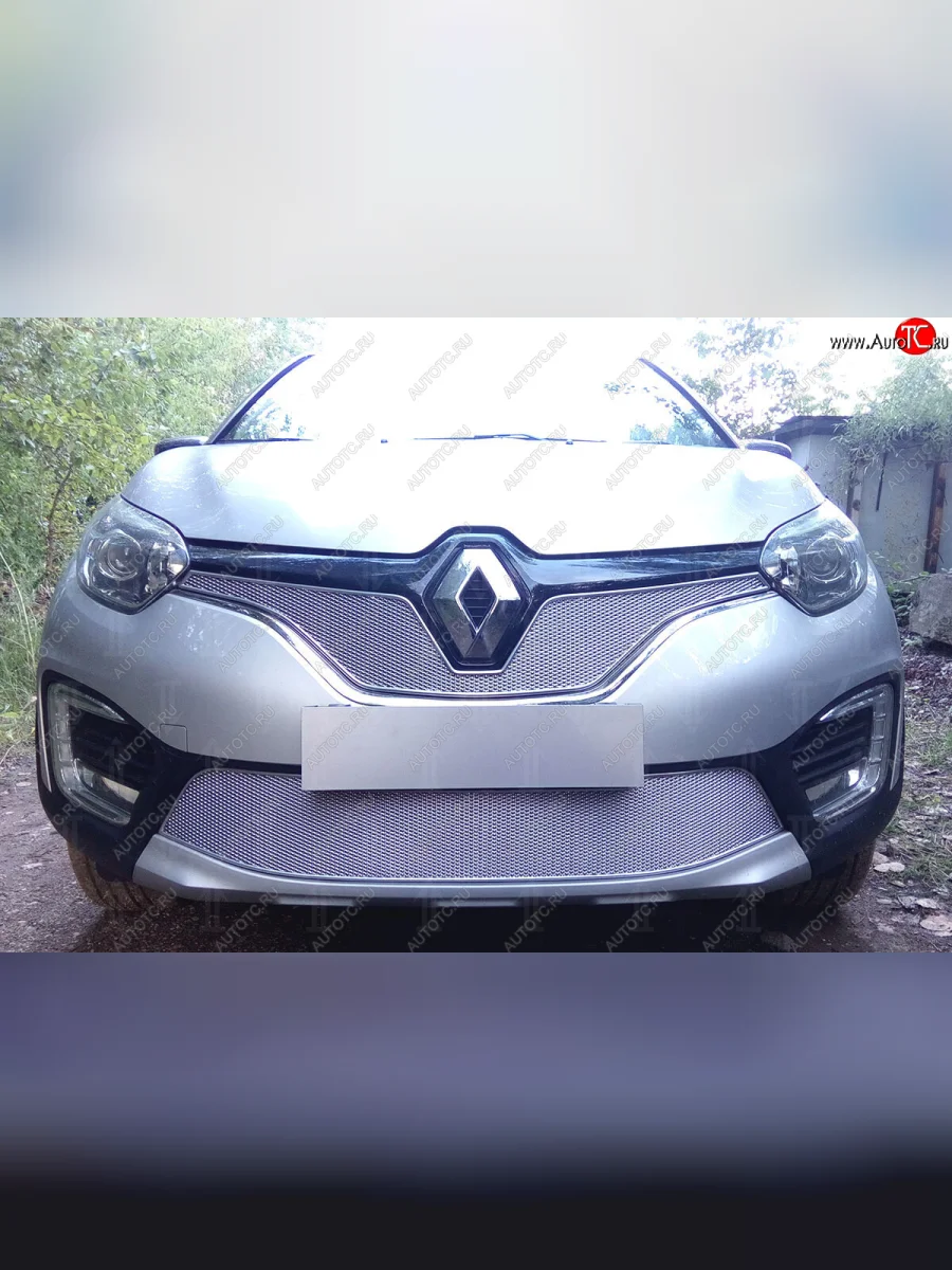 Защитная сетка в бампер (верх, ячейка 4х10 мм) Стрелка11 Премиум Renault Kaptur дорестайлинг (2016-2020) (Хром)  в Перми Пермском крае
