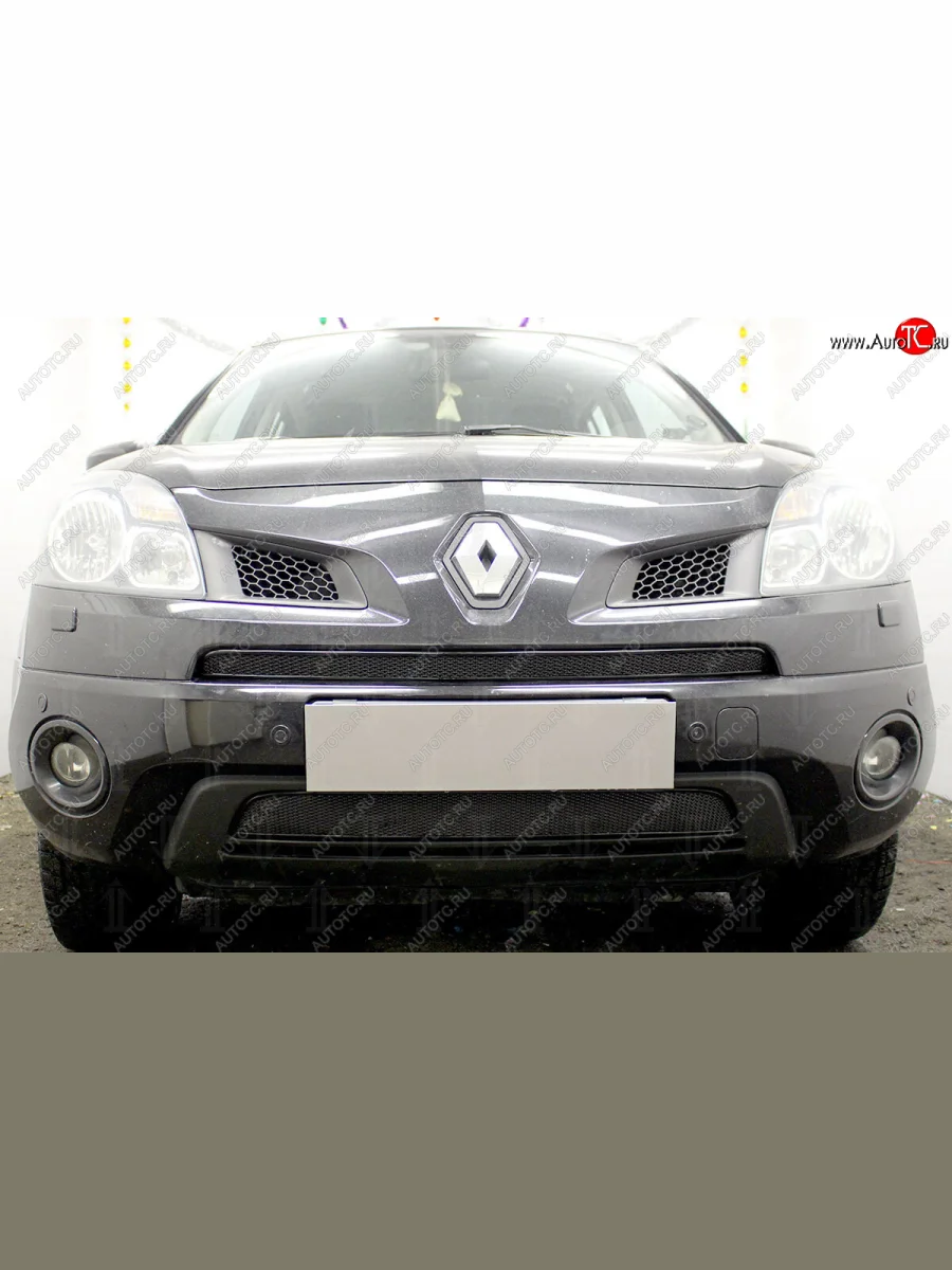 Защитная сетка в бампер (середина, ячейка 4х10 мм) Стрелка11 Премиум Renault Koleos Phase 1 (2007-2011) (Чёрная)  в Керчи Республика Крым