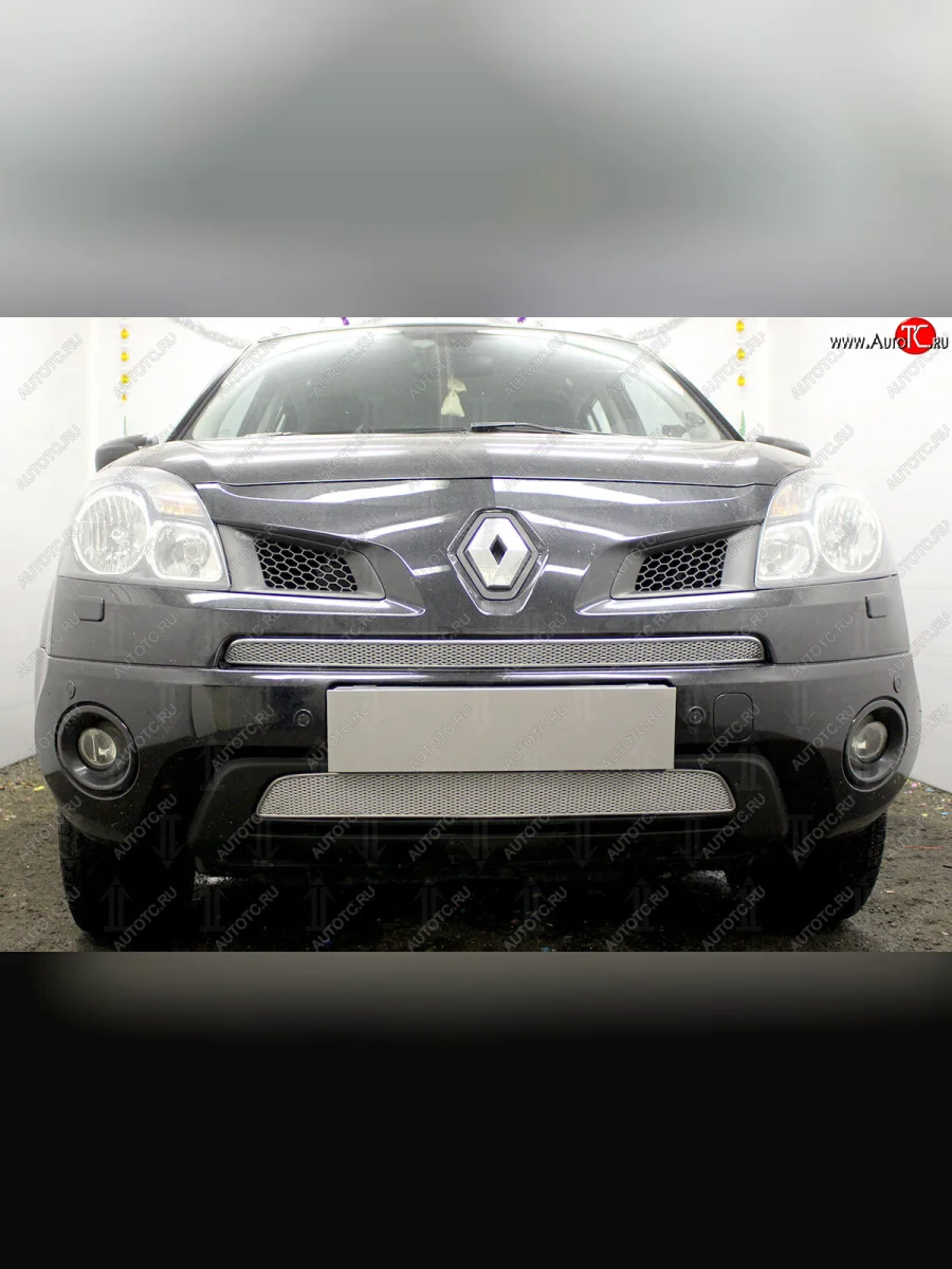 Защитная сетка в бампер (низ, ячейка 4х10 мм) Стрелка11 Премиум Renault Koleos Phase 1 (2007-2011) (Хром)  в Керчи Республика Крым