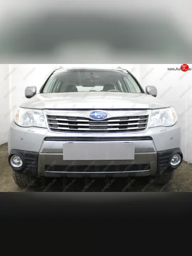 Защитная сетка в бампер (низ, ячейка 4х10 мм) Стрелка11 Премиум (Чёрная) Subaru Forester SH (2008-2013)