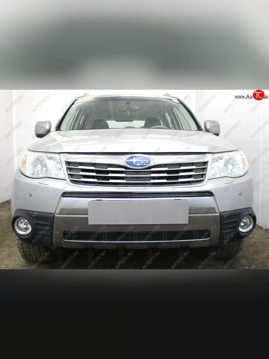 Защитная сетка в бампер (низ, ячейка 4х10 мм) Стрелка11 Премиум Subaru Forester SH (2008-2013) (Чёрная)  в Керчи Республика Крым