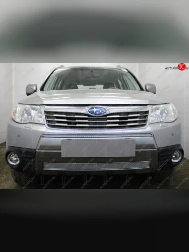 Защитная сетка в бампер (низ, ячейка 4х10 мм) Стрелка11 Премиум (Хром) Subaru Forester SH (2008-2013)