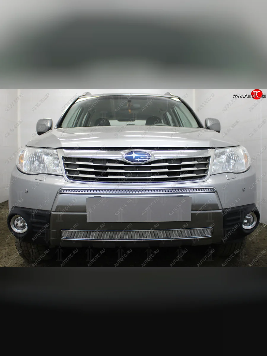 Защитная сетка в бампер (низ, ячейка 4х10 мм) Стрелка11 Премиум Subaru Forester SH (2008-2013) (Хром)  в Самаре Самарской области