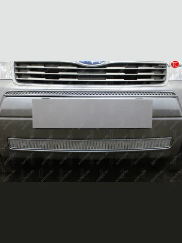 Защитная сетка в бампер (середина, ячейка 4х10 мм) Стрелка11 Премиум (Хром) Subaru Forester SH (2008-2013)