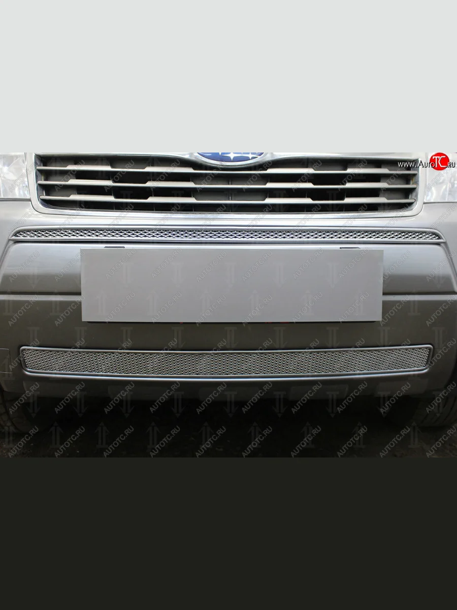 Защитная сетка в бампер (середина, ячейка 4х10 мм) Стрелка11 Премиум Subaru Forester SH (2008-2013) (Хром)  в Керчи Республика Крым