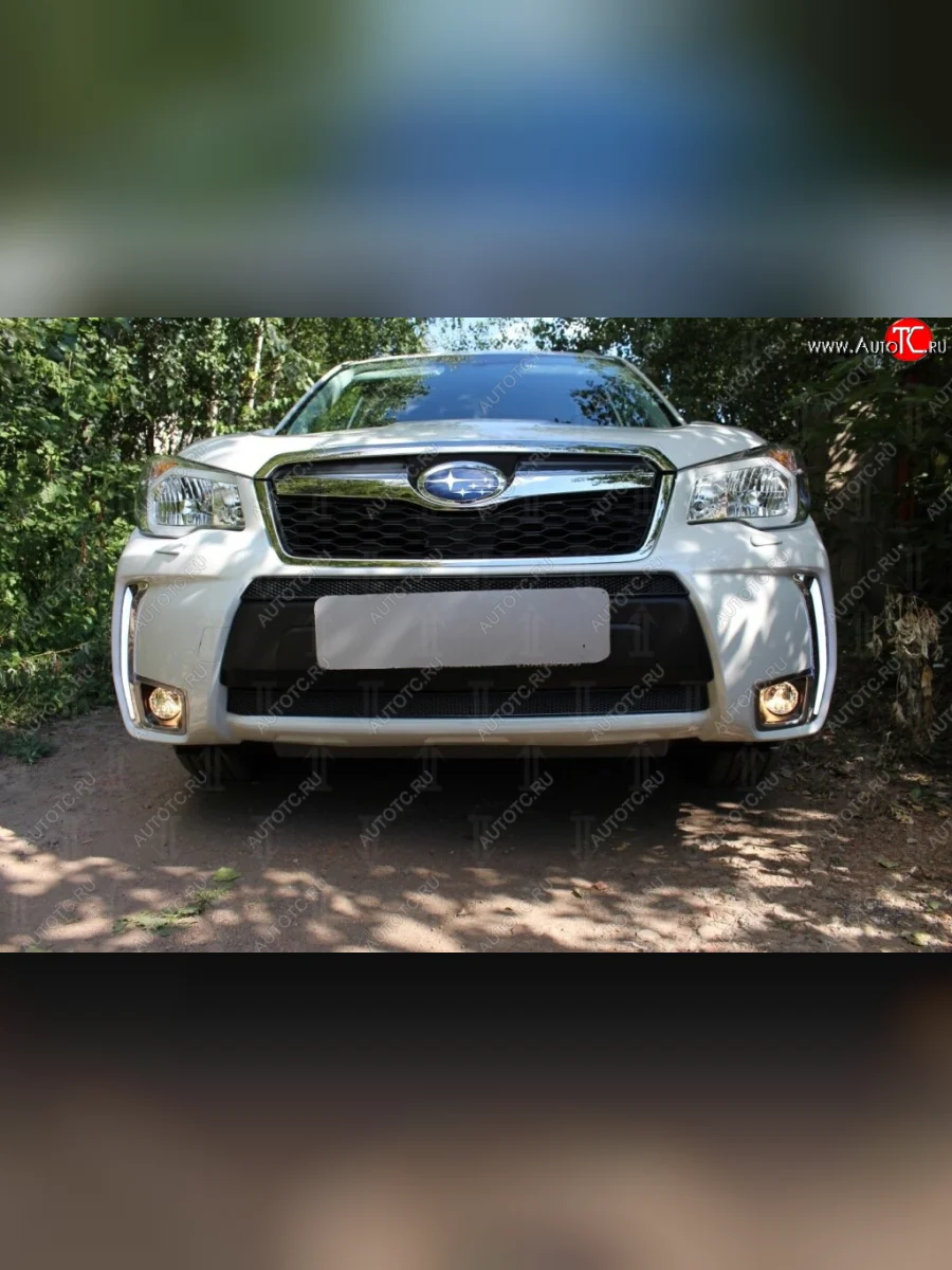Защитная сетка в бампер (низ, US Version, ячейка 4х10 мм) Стрелка11 Премиум Subaru Forester SJ дорестайлинг (2012-2016) (Чёрная)  в Самаре Самарской области