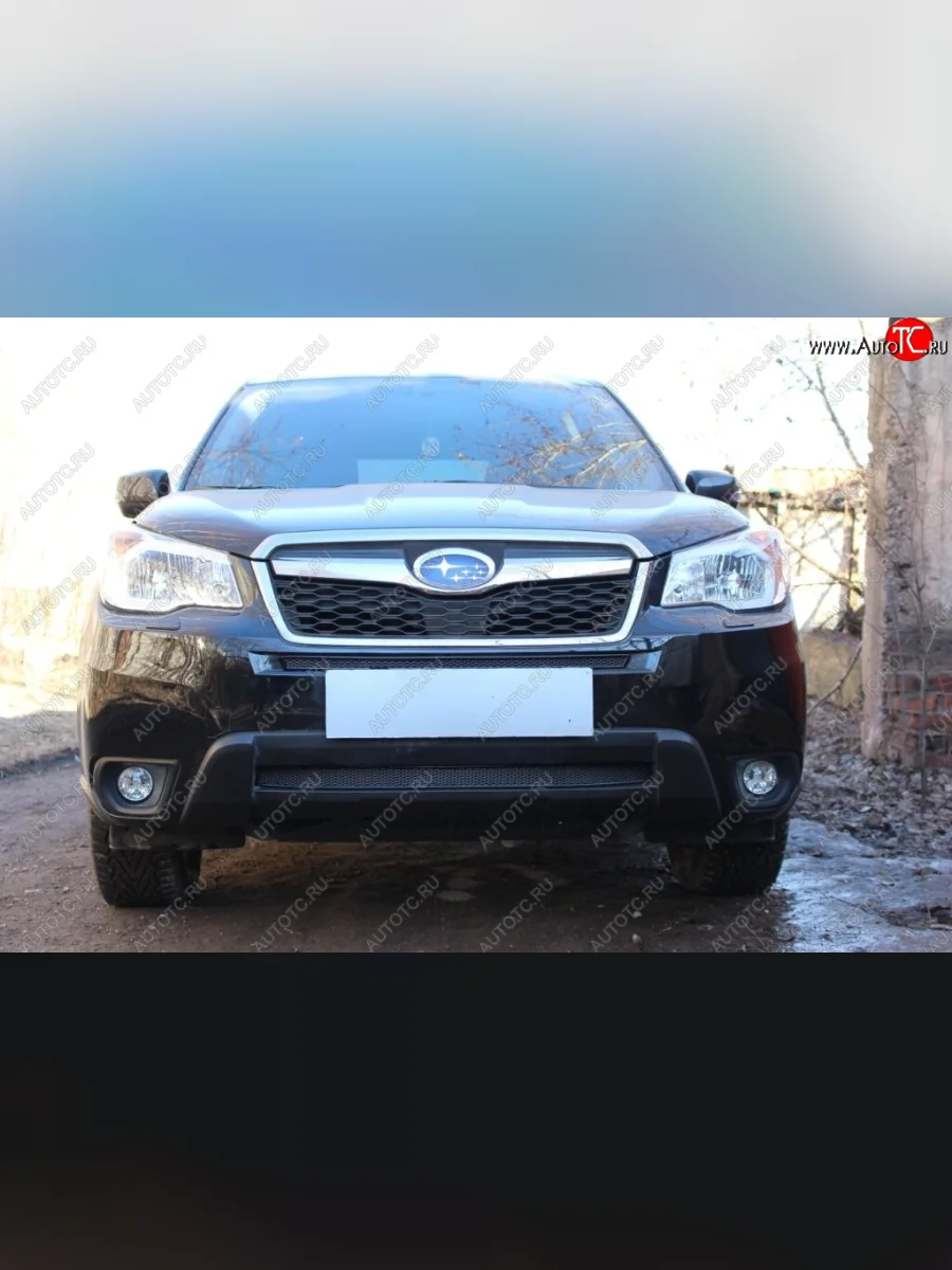 Защитная сетка в бампер (низ, ячейка 4х10 мм) Стрелка11 Премиум Subaru Forester SJ дорестайлинг (2012-2016) (Чёрная)  в Самаре Самарской области