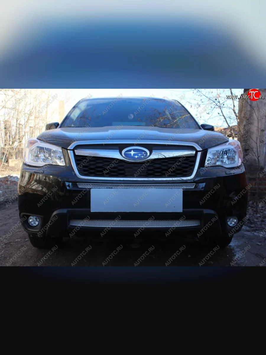 Защитная сетка в бампер (верх, ячейка 4х10 мм) Стрелка11 Премиум Subaru Forester SJ дорестайлинг (2012-2016) (Хром)  в Перми Пермском крае