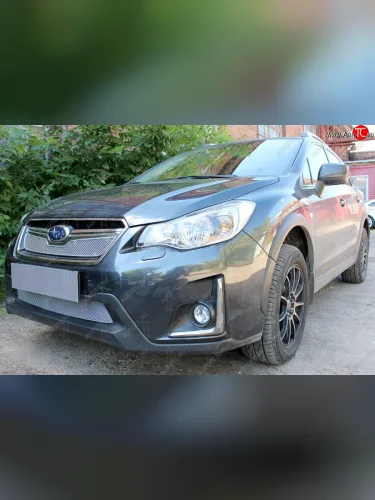 Защитная сетка в бампер (низ, ячейка 4х10 мм) Стрелка11 Премиум (Хром) Subaru XV GP/G33 рестайлинг (2016-2017)