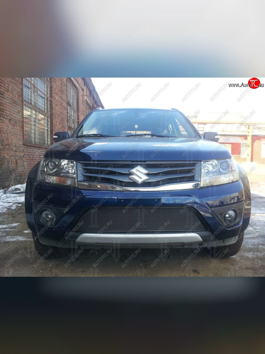 Защитная сетка в бампер (низ, ячейка 4х10 мм) Стрелка11 Премиум Suzuki Grand Vitara JT 3 двери 2-ой рестайлинг (2012-2016) (Чёрная)  в Перми Пермском крае