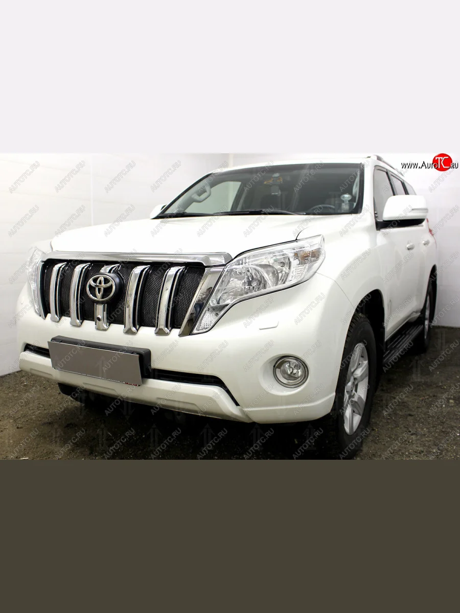 Защитная сетка в бампер (верх, ячейка 4х10 мм) Стрелка11 Премиум Toyota Land Cruiser Prado J150 1-ый рестайлинг (2013-2017) (Чёрная)  в Керчи Республика Крым