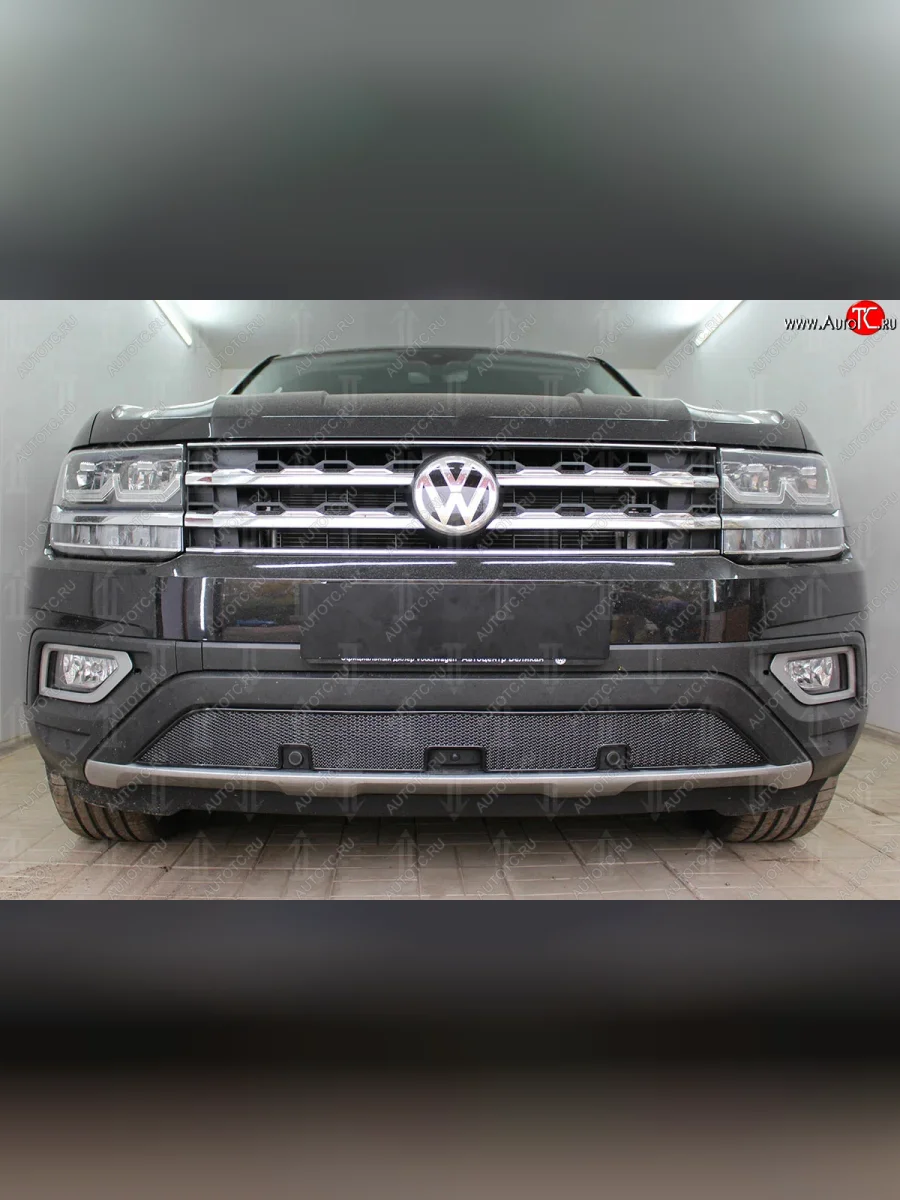Защитная сетка в бампер (низ, ячейка 4х10 мм) Стрелка11 Премиум Volkswagen Teramont 1 CA1 дорестайлинг (2016-2020) (Чёрная)  в Керчи Республика Крым