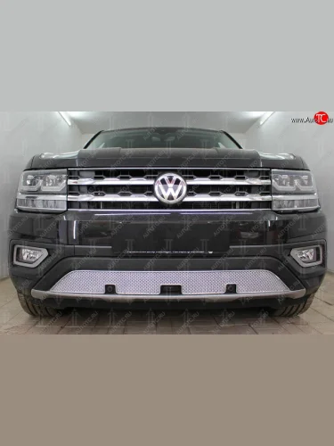 Защитная сетка в бампер (низ, ячейка 4х10 мм) Стрелка11 Премиум (Хром) Volkswagen Teramont 1 CA1 дорестайлинг (2016-2020)