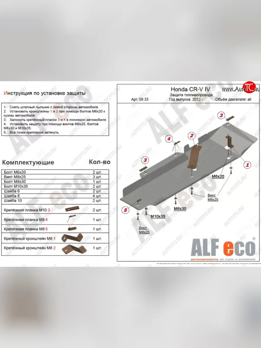 Защита топливопровода Alfeco Honda CR-V RM1,RM3,RM4 дорестайлинг (2012-2015) (Сталь 2 мм)  в Перми Пермском крае