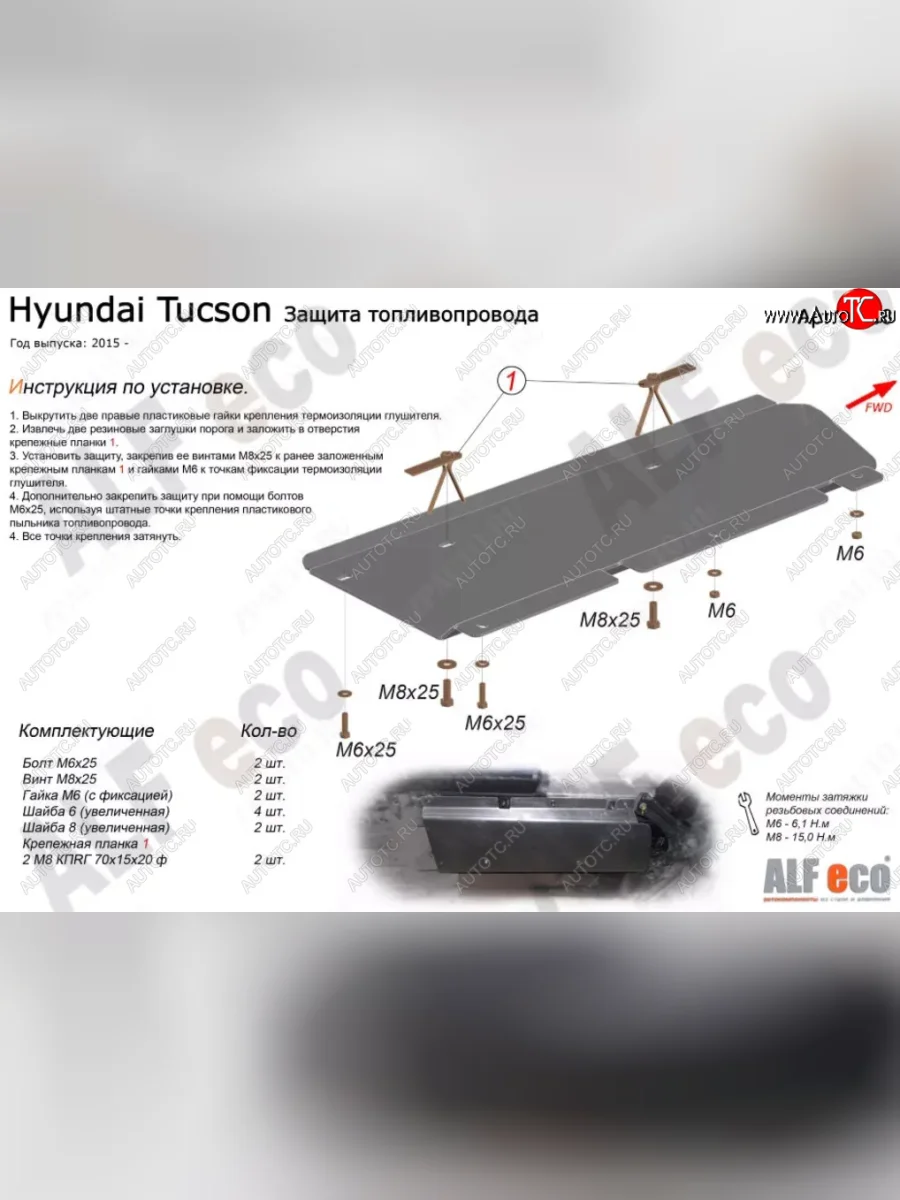 Защита топливопровода Alfeco Hyundai Tucson TL дорестайлинг (2015-2018) (Алюминий 3 мм)  в Керчи Республика Крым