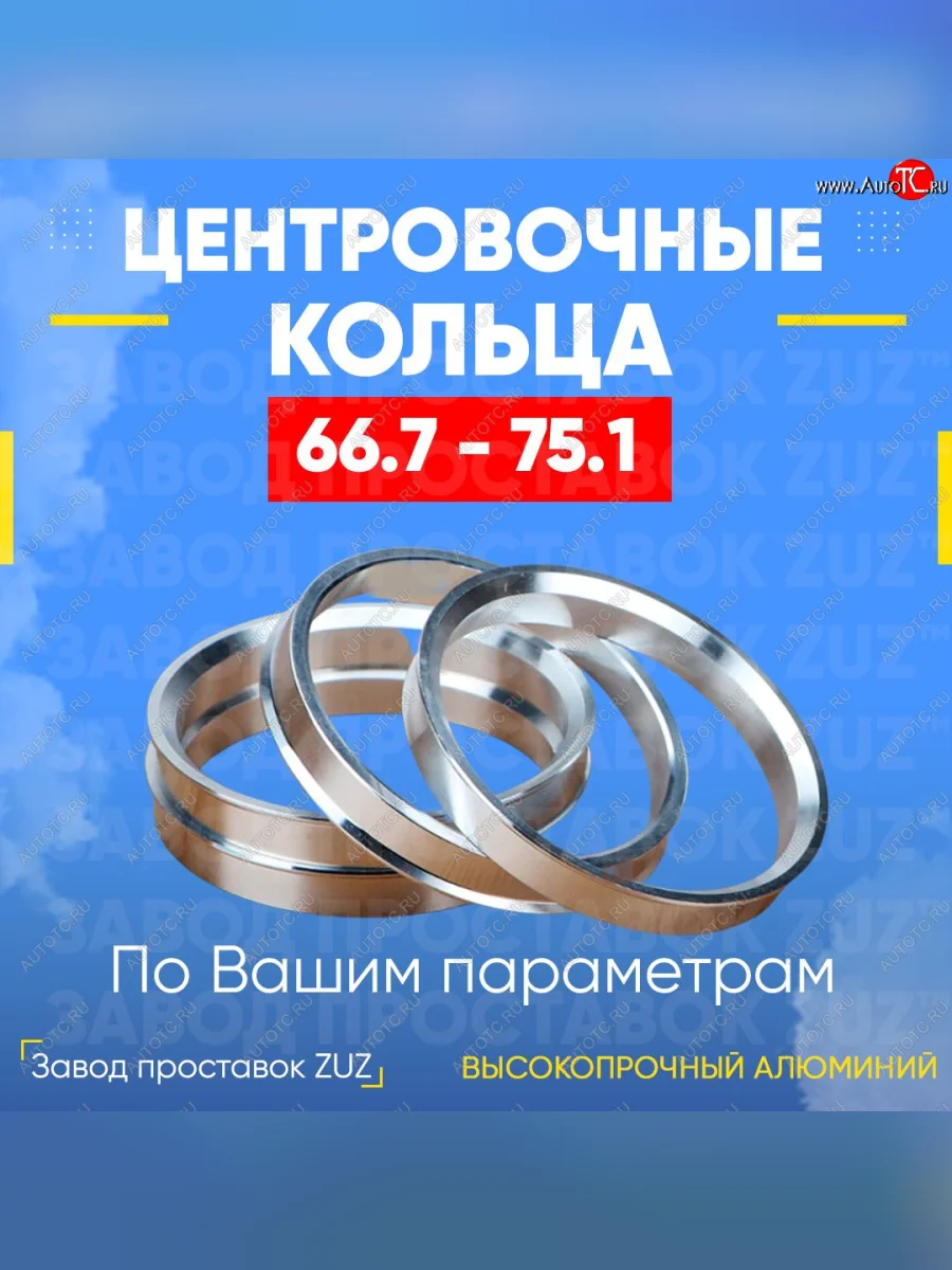 Алюминиевое центровочное кольцо (4 шт) ЗУЗ 66.7 x 75.1 Daihatsu Be-Go J200 дорестайинг (2006-2008)