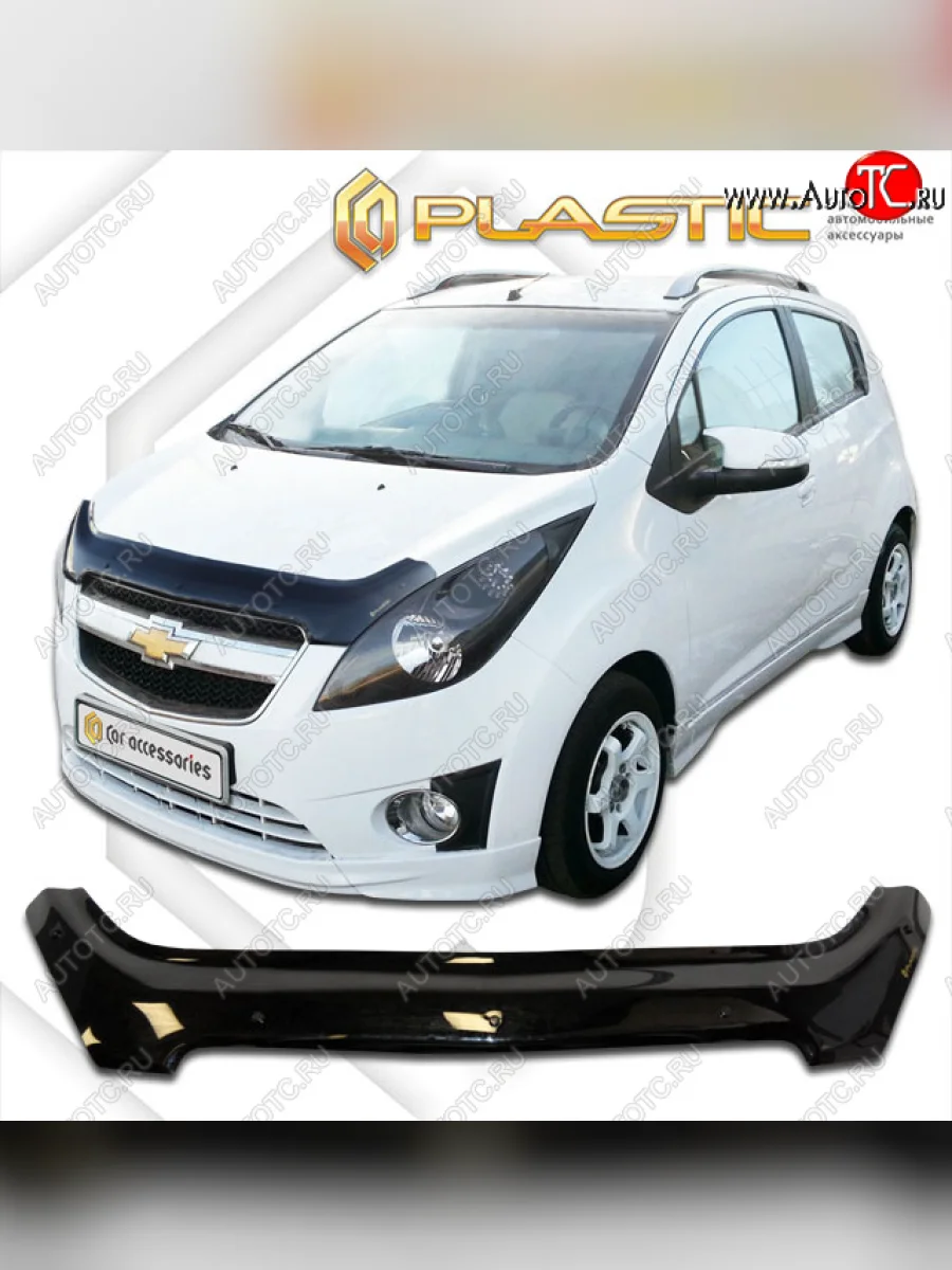 Дефлектор капота CA-Plastic Chevrolet Spark M300 дорестайлинг (2010-2015) (classic черный, без надписи)  в Керчи Республика Крым