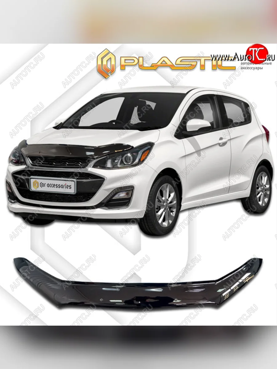 Дефлектор капота CA-Plastic Chevrolet Spark M300 1-ый рестайлинг (2016-2020) (classic черный, без надписи)  с доставкой в г. Керчь