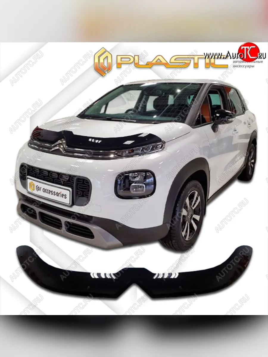 Дефлектор капота CA-Plastic CITROEN C3 Aircross дорестайлинг (2017-2021) (classic черный, без надписи)  в Керчи Республика Крым