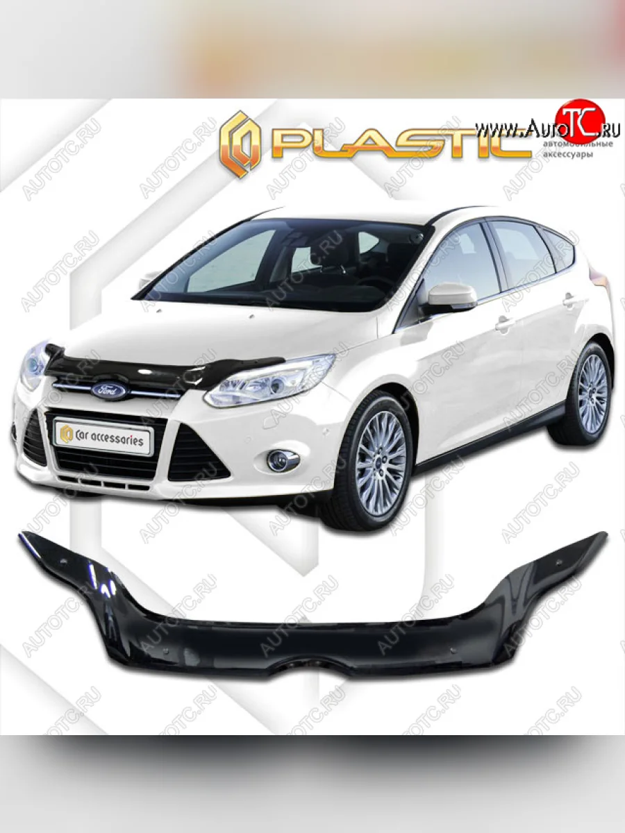 Дефлектор капота CA-Plastic Ford Focus 3 универсал дорестайлинг (2010-2015) (classic черный, без надписи)  в Самаре Самарской области