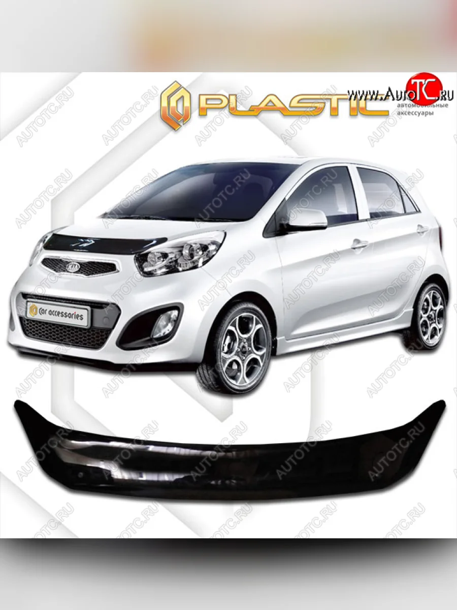Дефлектор капота CA-Plastic KIA Picanto 2 TA хэтчбэк 3 дв. рестайлинг (2015-2017) (classic черный, без надписи)  в Перми Пермском крае