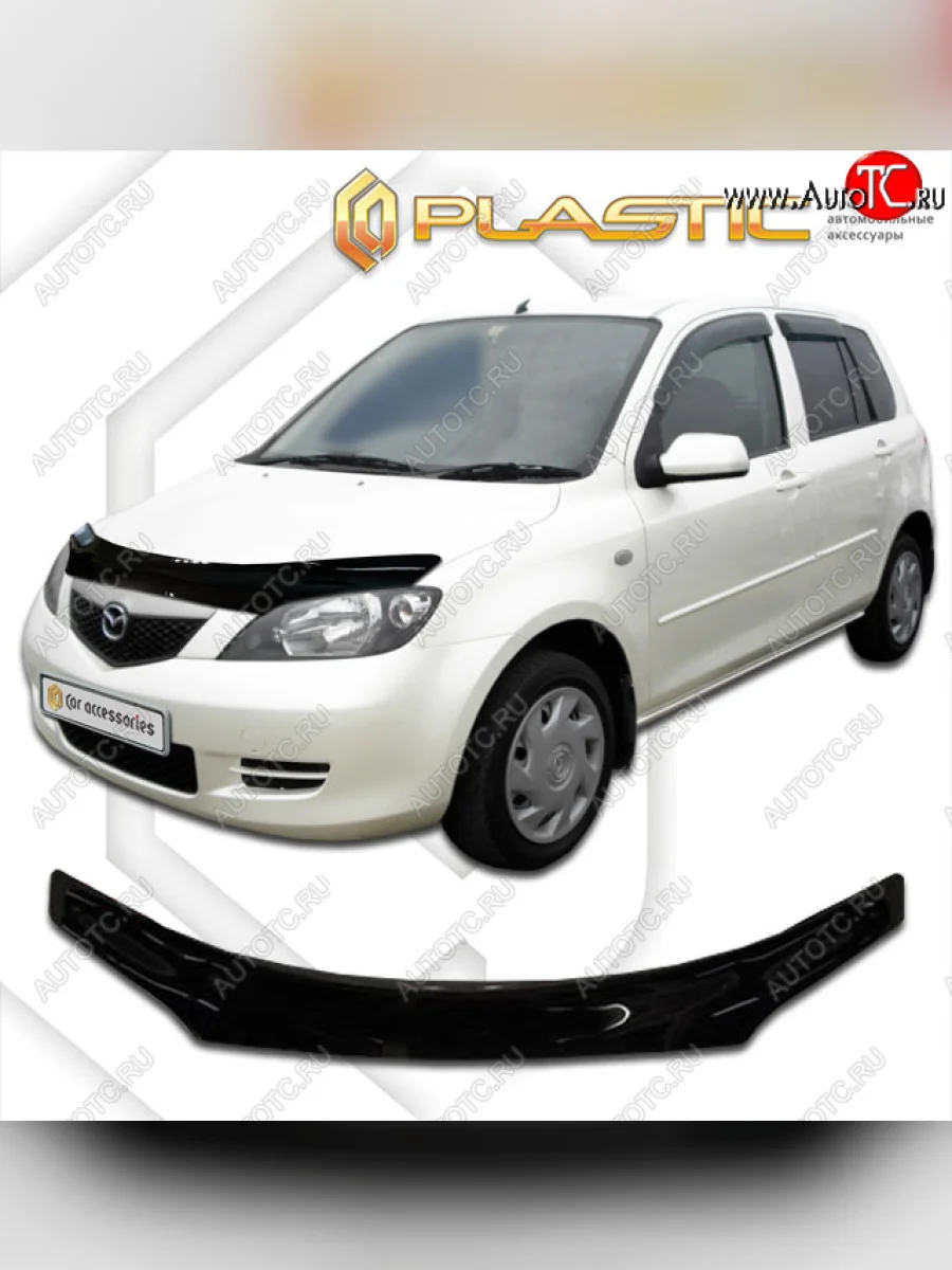 Дефлектор капота CA-Plastic Mazda Demio 2 DY дорестайлинг (2002-2005) (classic черный, без надписи)  в Воронеже Воронежской области
