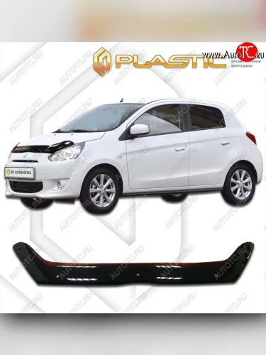 Дефлектор капота CA-Plastic (classic черный) Mitsubishi Mirage A03A хэтчбэк 5 дв. дорестайлинг (2012-2015)